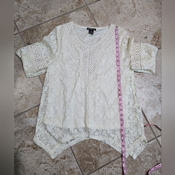 Lauren Michelle Lace Blouse Large Ivory Lined Sharkbite Hem Boho Peasant Top - Picture 6 of 6